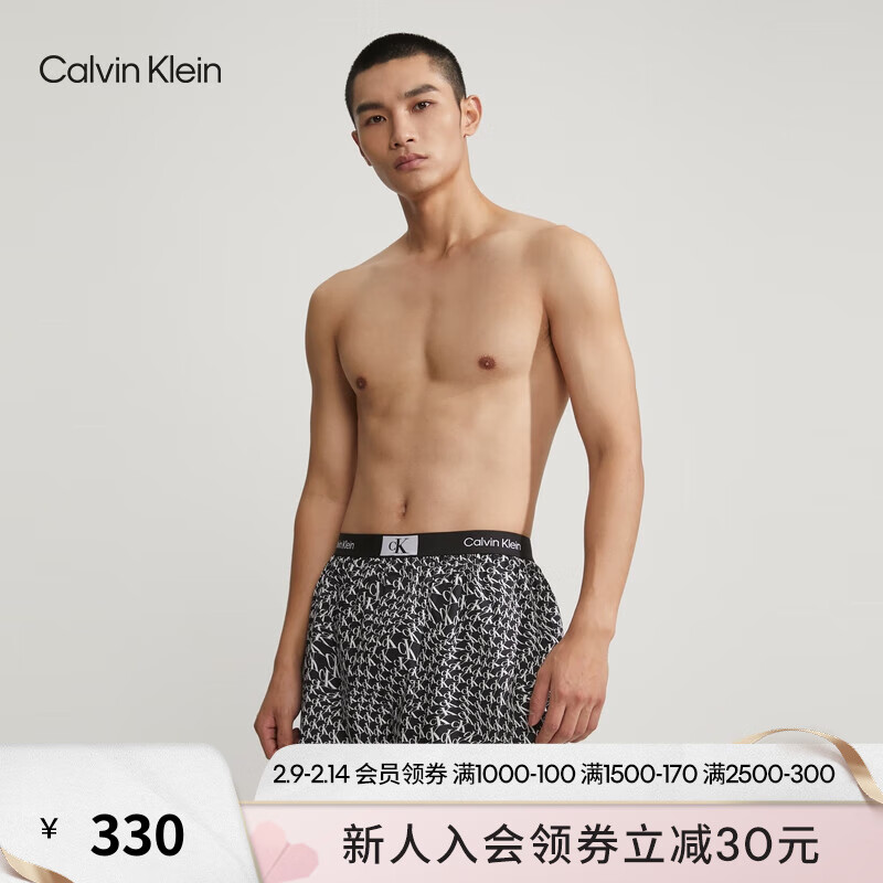 Calvin Klein 内衣【96】23春季男经典循环LOGO全棉透气宽松平角内裤NB3411 ACR-黑底白字母 M