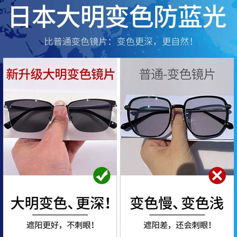 创果日本大明变色防蓝光防辐射眼镜男看手机护眼平光镜进口钛镜架墨镜 【日本进口纯钛】8999黑银 日本大明防蓝光+变色
