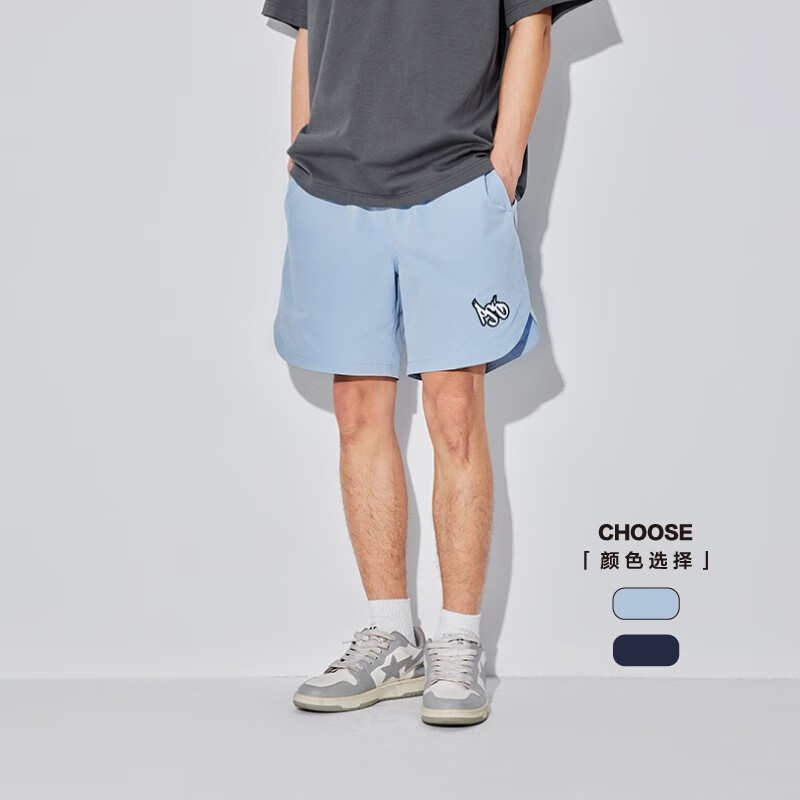 pso brand梭织涤纶风衣料logo刺绣涂鸦休闲短裤男宽松