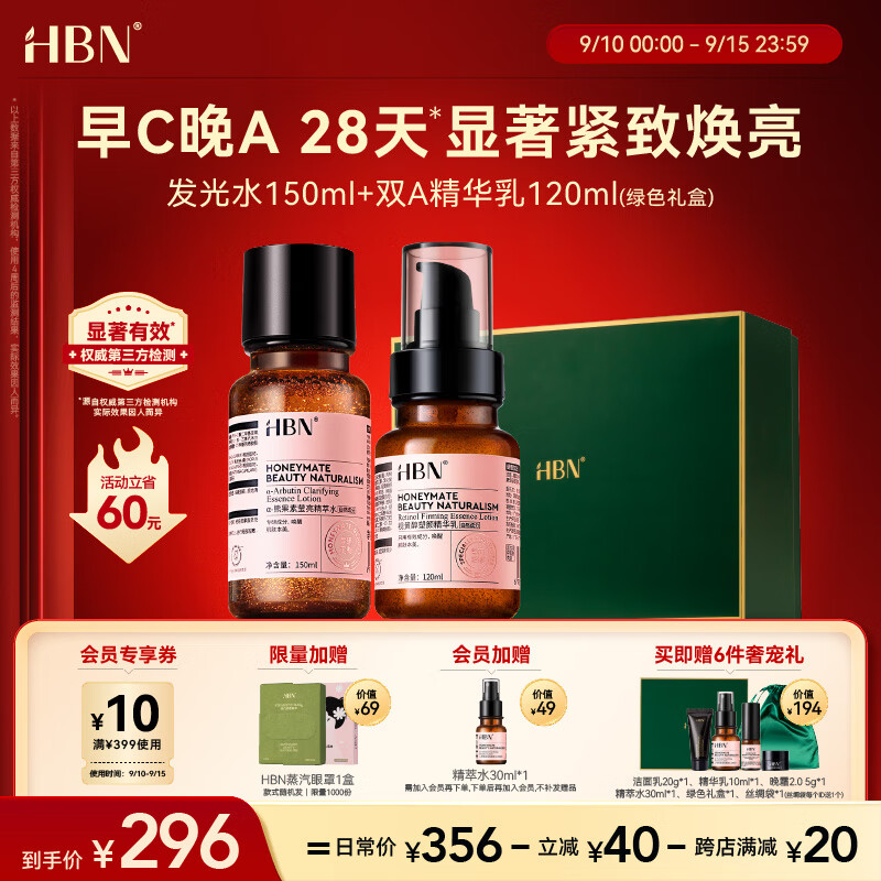 HBN视黄醇A醇水乳套装早C晚A发光水抗皱提拉紧致补水保湿使用感如何?