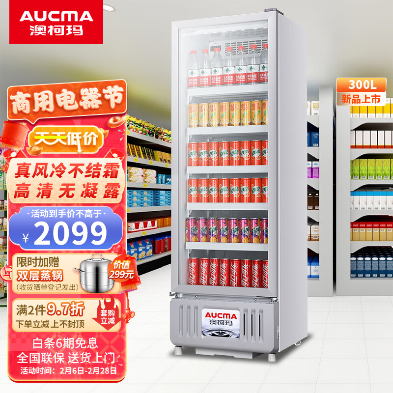 澳柯玛（AUCMA）展示柜 风冷无霜保鲜柜 立式商用冷藏饮料柜水果蔬菜鲜花保鲜柜啤酒柜 300升丨风冷丨SC-336