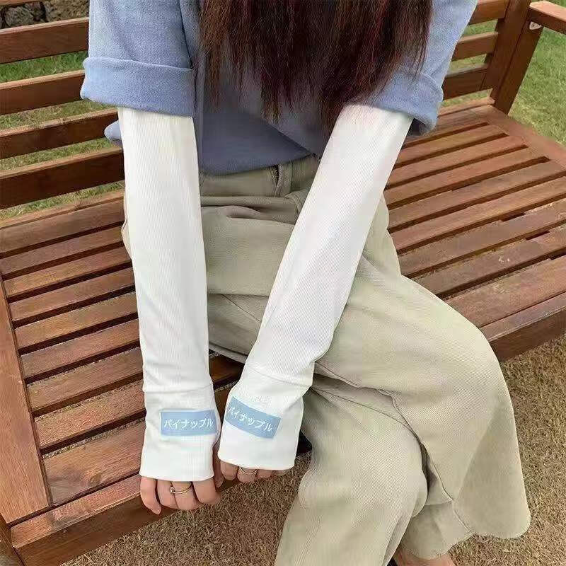 诺鑫祺防晒女袖套冰丝螺纹学车防晒手背冰丝袖套 sweet白色