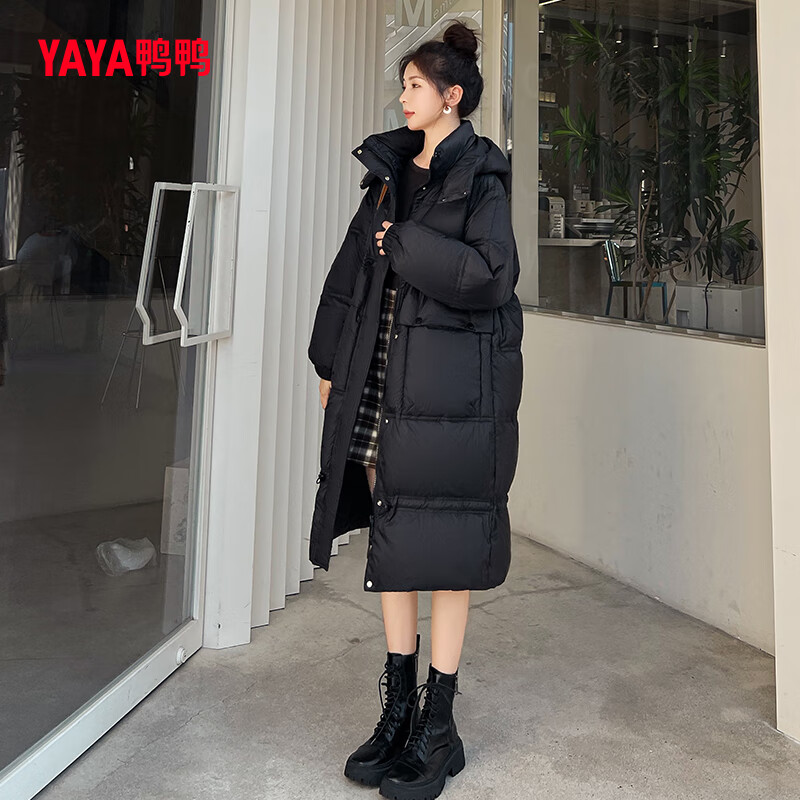 鸭鸭（YAYA）鸭鸭羽绒服女中长款过膝2023年冬季新品时尚韩版收腰显瘦外套 黑色 S