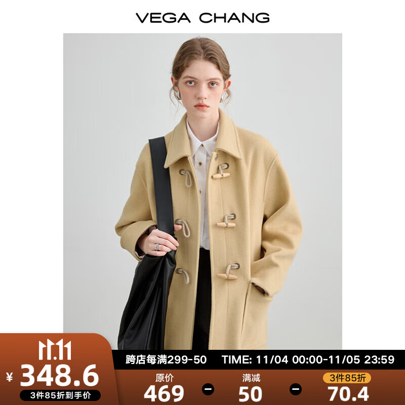 VEGA CHANG毛呢大衣女2023年秋冬新款显瘦小个子牛角扣呢子大衣 米黄色 L怎么样,好用不?