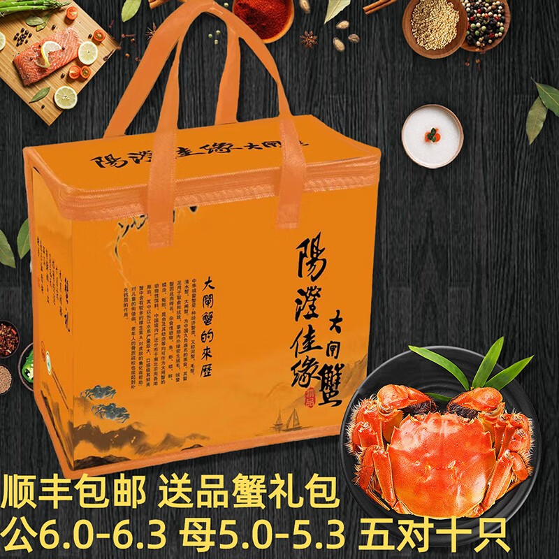 【活蟹】阳澄佳缘大闸蟹 现货鲜活大螃蟹  海鲜水产生鲜礼盒 公6.0-6.3两母5.0-5.3两5对10只