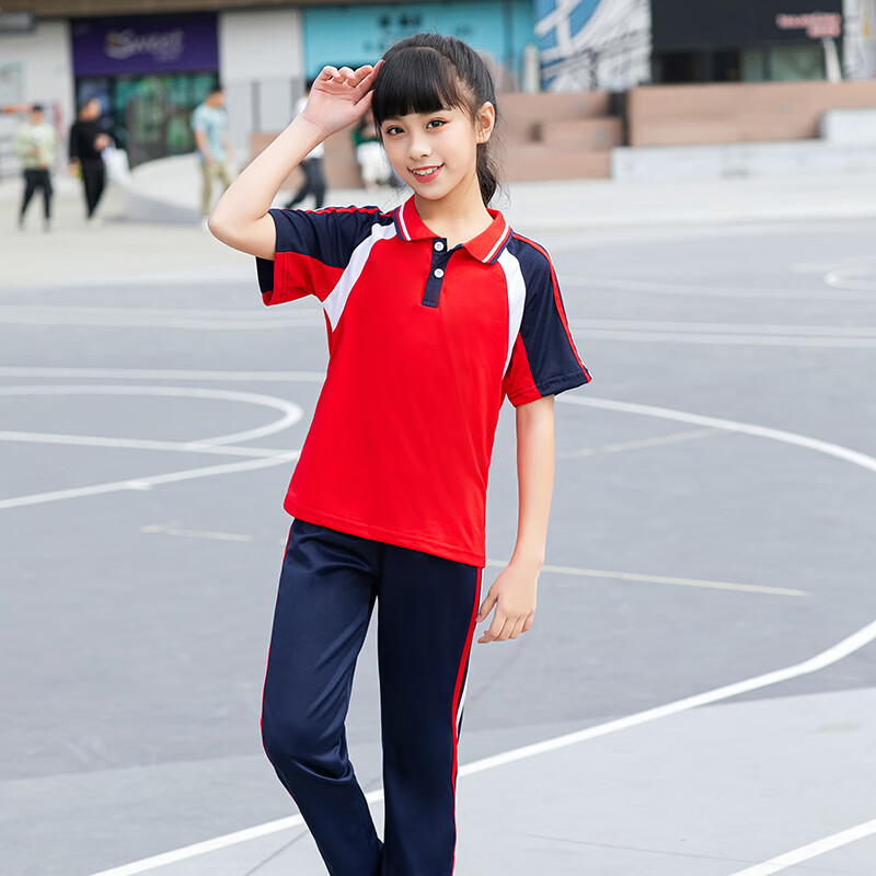 卡傲臻夏季短袖中小学生校服套装初中高中生班服青春活力团体运动服