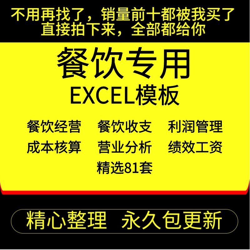 81套餐饮专用excel表格模板开餐饮店经营收支利润成本分析