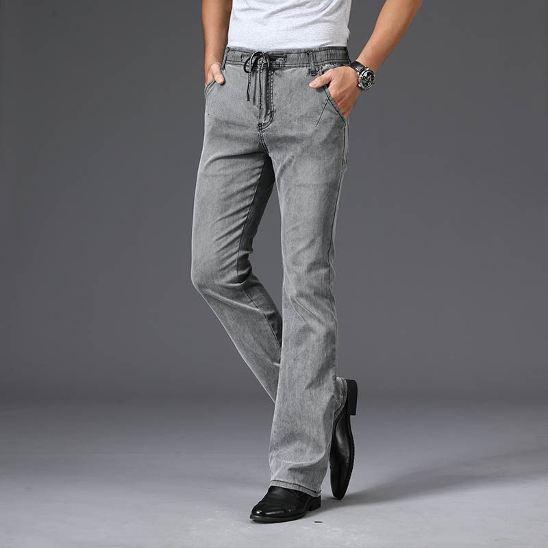意型夏天男士大裤脚牛仔喇叭裤冰丝薄款22春秋新款男微喇叭牛仔长裤