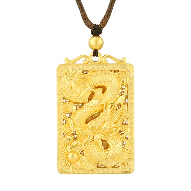 【中国黄金】足金999古法龙行天下龙牌吊坠国潮时尚中国风镂空挂坠