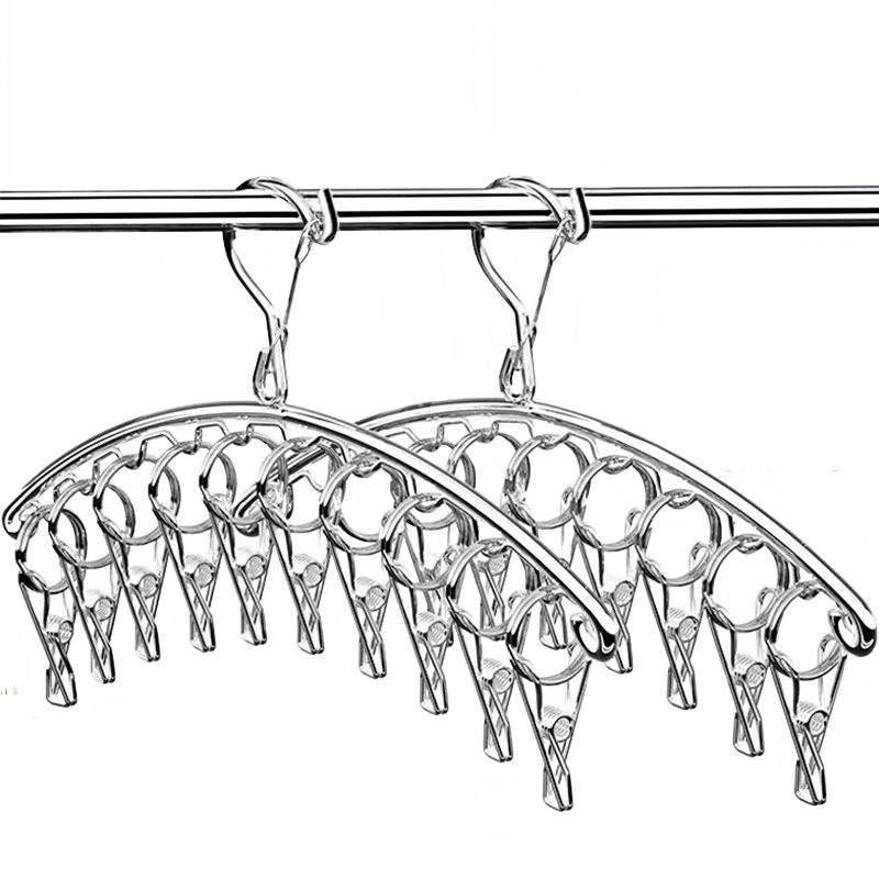 夢庭襪架 不銹鋼多頭晾衣夾子 多功能防風衣架曬夾襪子夾內(nèi)衣架10夾*2