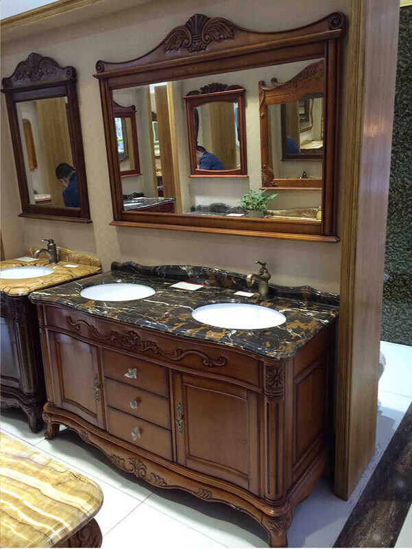 宾猎豹(benloebow)美式红橡木浴室柜卫生间洗脸台大理石双台盆柜欧式