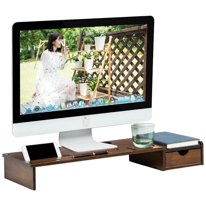 淘之良品 办公书桌面键盘鼠标带抽屉整理收纳置物架笔记本散热架电脑显示器底座液晶显屏增高支架护颈支架子 【加厚纯竹】多功能(带抽屉)