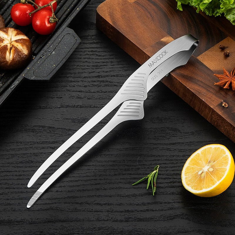 美厨（MAXCOOK） 304不锈钢食品夹 食物夹蛋糕夹 面包夹烘焙夹子 加厚防烫省力 烤肉夹（可立款） MCCU1008