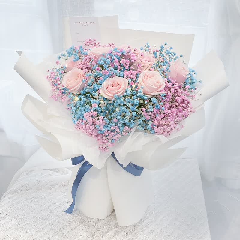 全国满天星玫瑰真花束生日求婚情人节妇女节礼物鲜花速递同城配送