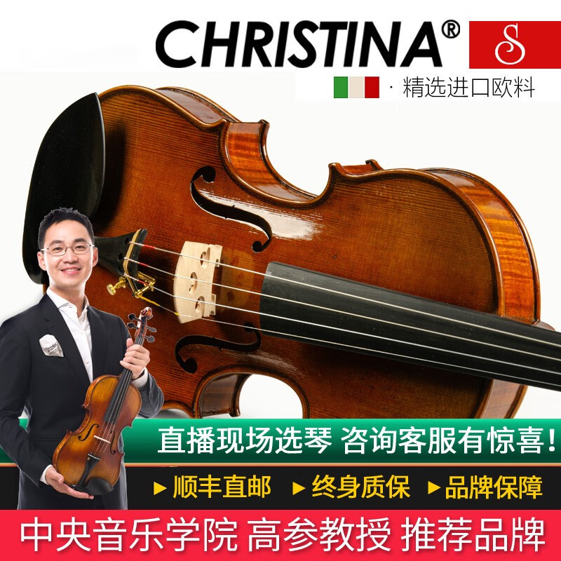 克莉丝蒂娜（Christina）S200D小提琴专业考级进阶演奏级手工进口欧料小提琴成人儿童学生 4/4 身高155cm以上