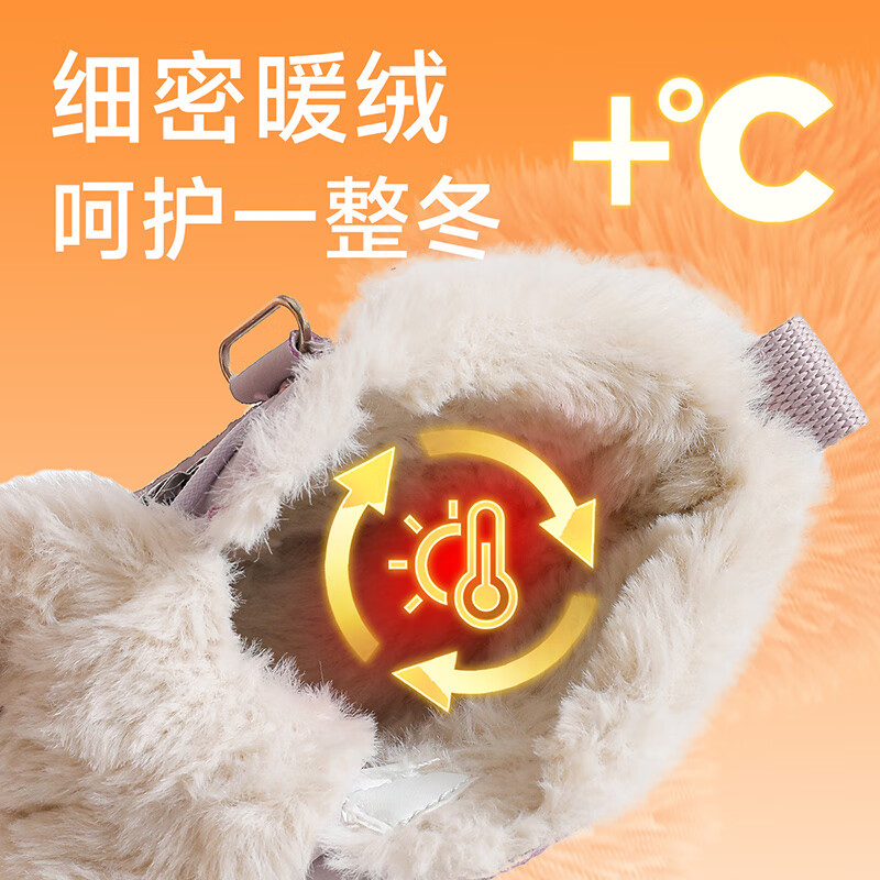 巴布豆童鞋冬季新款加绒保暖儿童雪地靴男童加厚靴子休闲二棉鞋女 浅粉紫/沙紫 36 适合脚长22.3cm