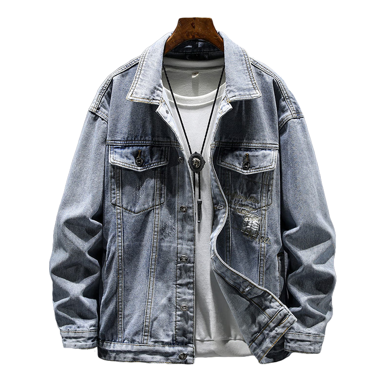 真維斯（JEANSWEST）牛仔夾克男士2025春夏季潮牌刺繡工裝上衣牛仔外套男藍(lán)色4XL