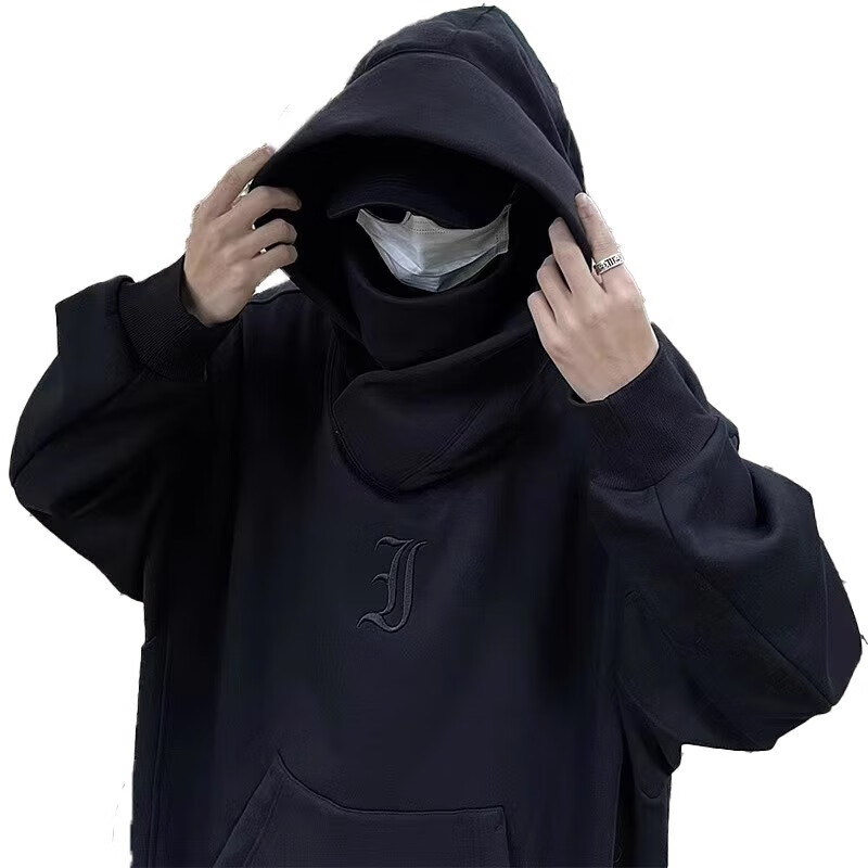 迪伽达i人社恐连帽卫衣男时尚新款潮牌时尚复古港风情侣澜同款痞帅外套 CNPW-M103黑色 加绒 XL 【120-135】