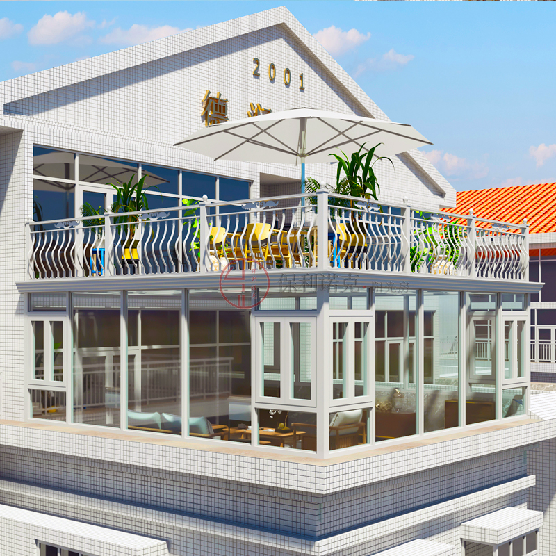 保利诺克别墅露台平台阳光房窗纱一体门窗铝包木铝包木窗断桥铝合金封