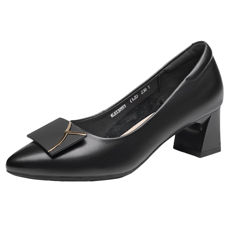 通勤高跟鞋款女士单鞋气质优雅粗跟女鞋 WLB33095黑色36