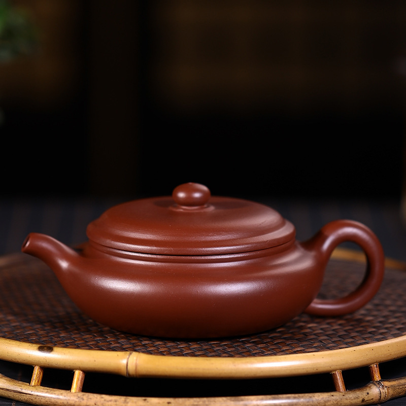 宜兴紫砂壶原矿大红袍梅香扁腹壶王国望茶壶茶具 梅香扁腹-光器款
