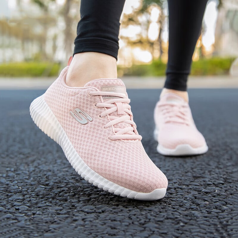 斯凯奇（Skechers）女鞋2025新款夏季休闲鞋轻便跑步鞋软底妈妈鞋网面运动鞋子女 8730031-ROS /玫瑰红