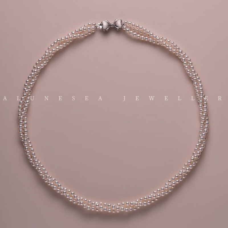 珠佩丽akoya珍珠项链baby珍珠三圈缠绕麻花链年轻款小珍珠项链925银