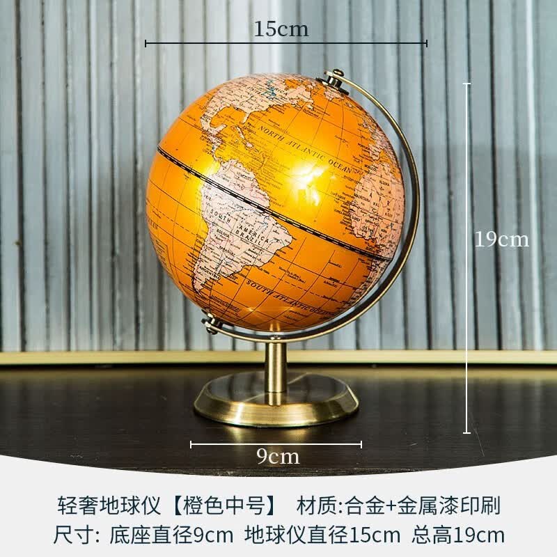 轻奢地球仪摆件高档客厅电视柜酒柜办公室书房创意桌面家居装饰品 轻奢地球仪(橙色)英文款