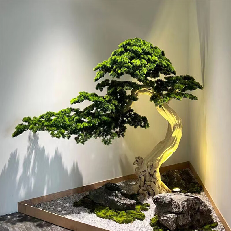 九叶草迎客松仿真树大型假树新中式造景室内外松树酒店橱窗装饰摆件绿植 定制造型尺寸联系客服