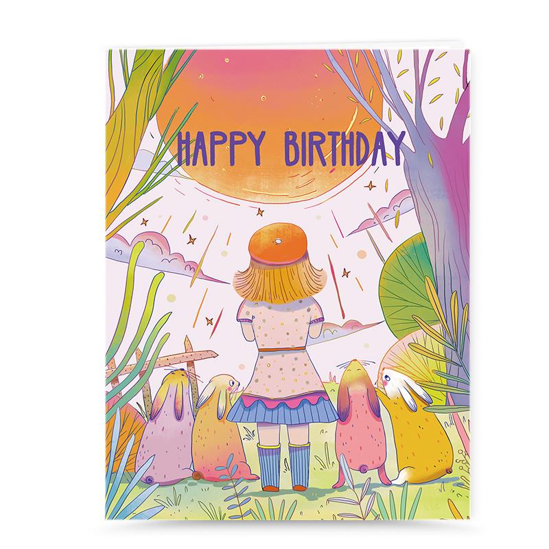 生日祝福贺卡送朋友同学闺蜜简约纪念日礼物卡片可定制 许愿的小女孩