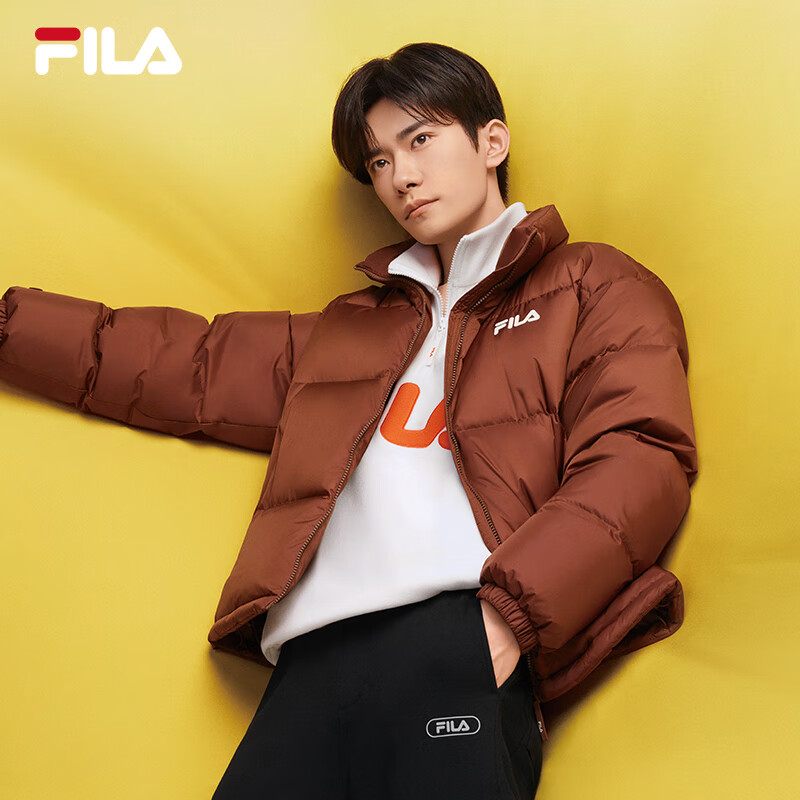 斐乐（FILA）易烊千玺同款男士羽绒服2025冬季新款防泼水防污宽松外套 猪肝卡-DK XL 180/100A/XL
