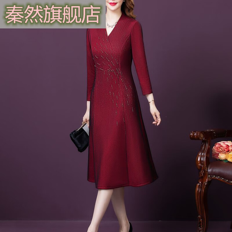 秦然  高端品牌喜婆婆婚宴装红色改良旗袍裙2023新款结婚礼妈妈礼服 酒红色 2XL高性价比高么？