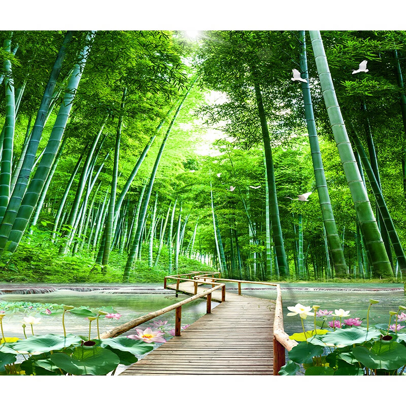 创京懿选自粘风景墙纸竹林竹子自然风景墙贴3d立体背景墙纸酒楼饭店