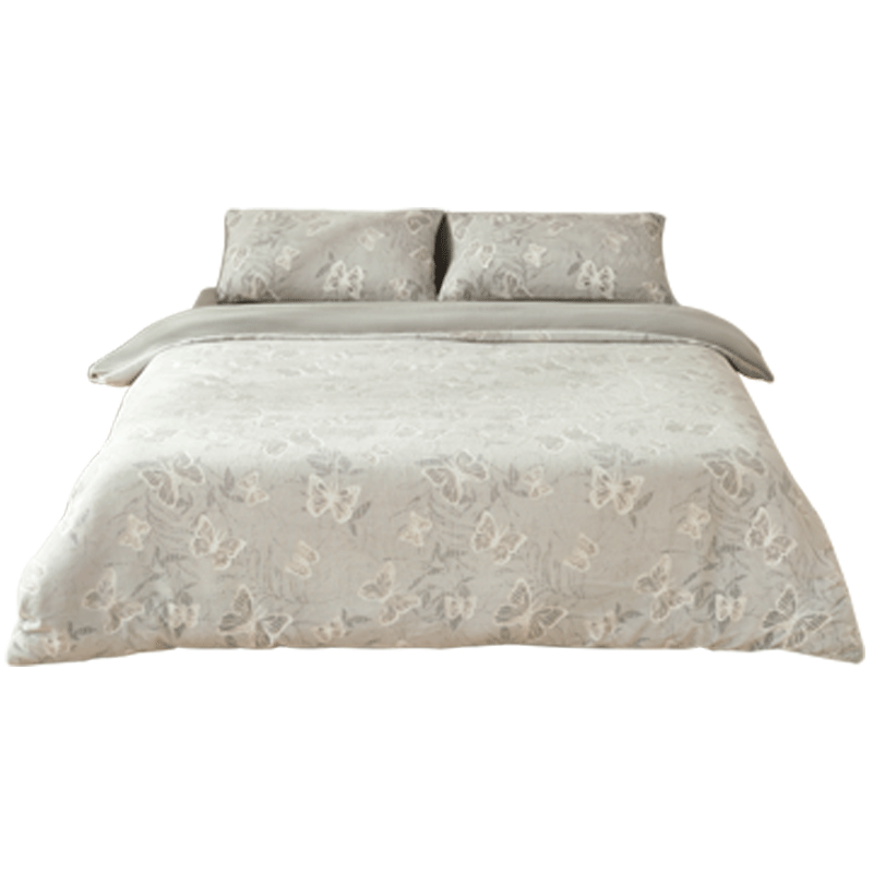 一默四件套秋冬被套床单枕套加厚保暖单双人套件蝴蝶烂花牛奶绒多件套 冷灰蝴蝶丨 母婴A类 床单款 （被套150*200cm）