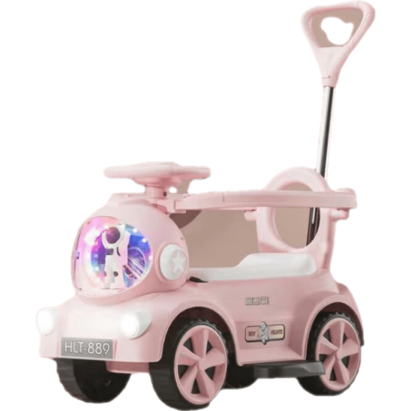 babypure shine兒童電動車1-6歲男女寶寶玩具車滑行溜溜扭扭手推卡通車電瓶車 太空夢草莓粉 遙控款+藍牙音樂燈光+推把圍欄+