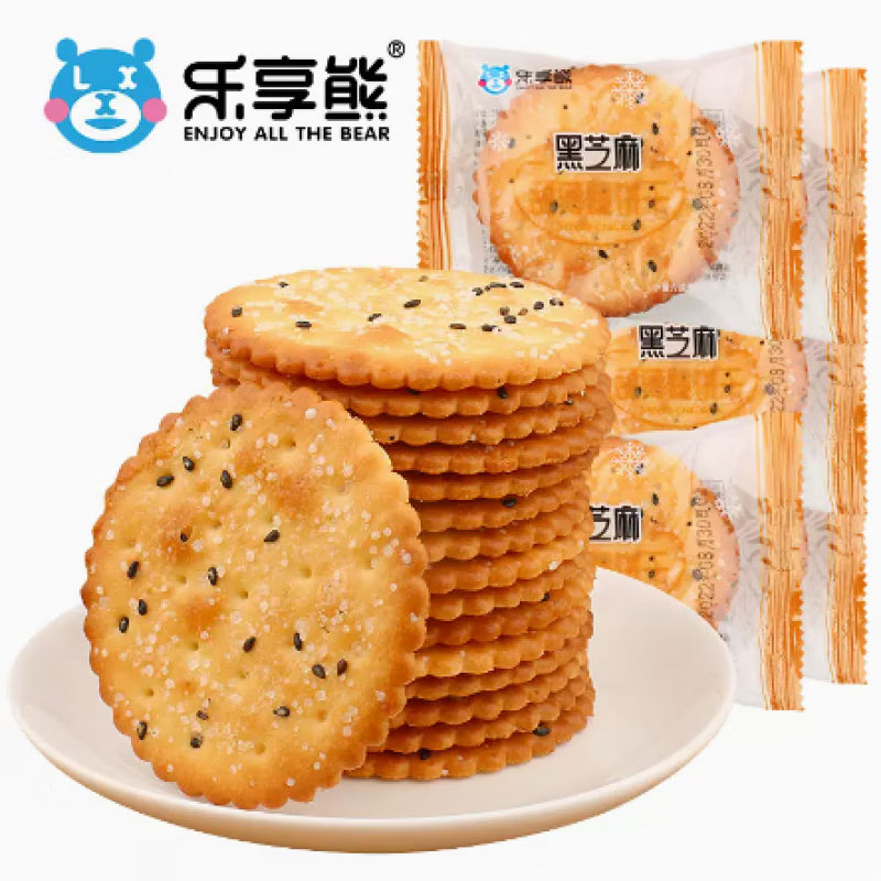 乐享熊黑芝麻甜薄脆饼干1000g整箱装儿时回忆代餐韧性