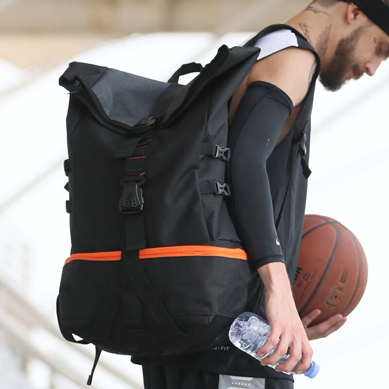 潮流运动双肩背包个性男包大容量训练篮球包双肩包户外旅行包 黑色