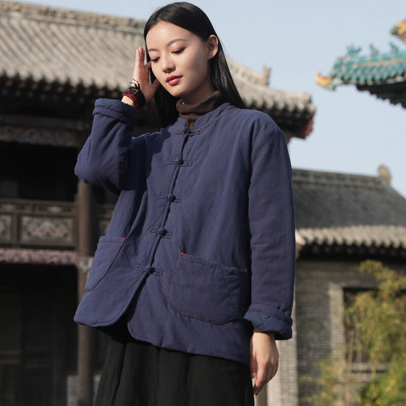 中国风中式棉袄女盘扣棉衣居士服冬装小袄唐装棉麻夹棉年轻佛系装