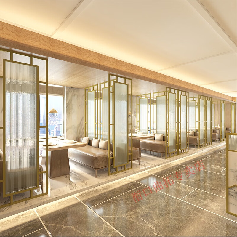 厢柔塌卡座隔断屏风餐厅卡座隔断铁艺矮屏风不锈钢长虹玻璃半墙饭店