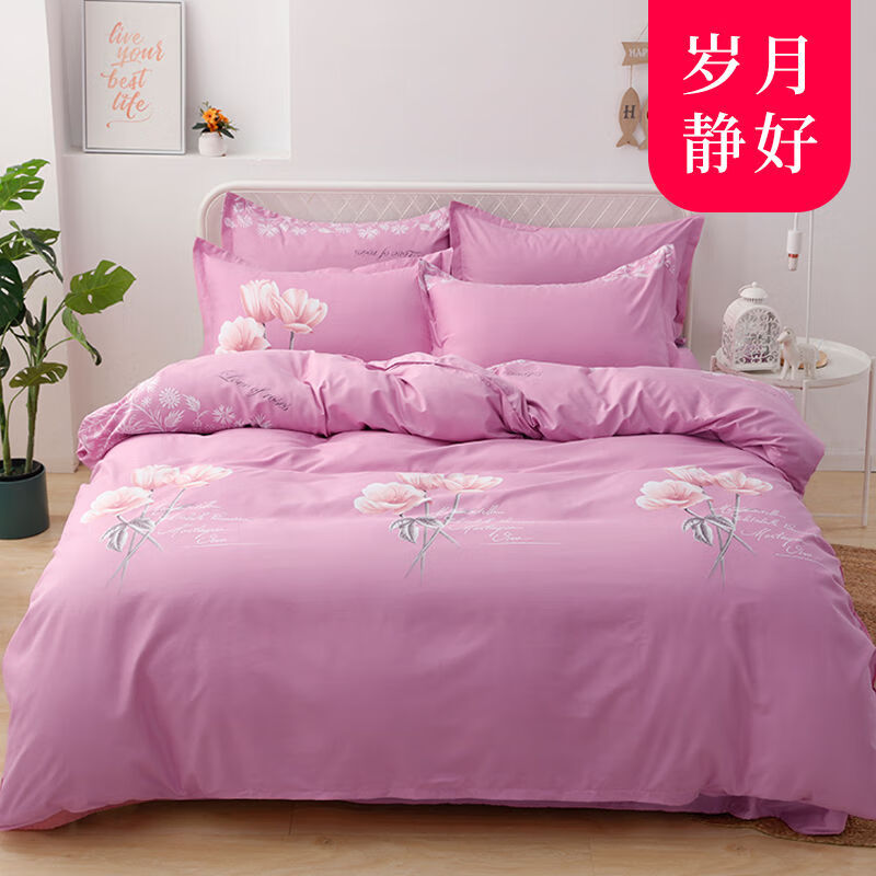 狮奥利兴情人草家纺四件套加厚纯磨毛四件套床上用床单被套简约床被罩