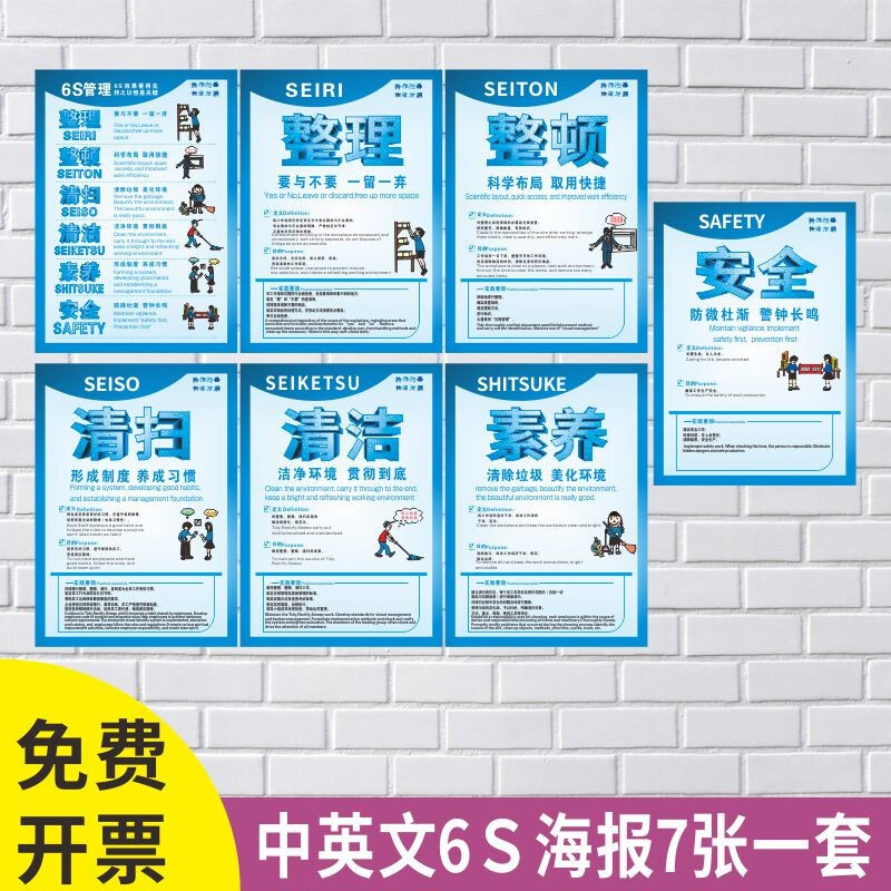 欧嘢中英文6s海报 英文 6s管理海报企业生产工厂车间标语中英双语6s 