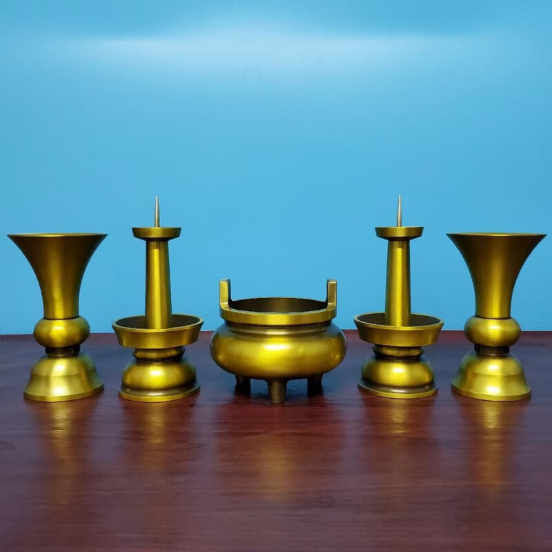 毅树天下(yishutianxia)纯铜五供摆件香炉烛台蜡台花瓶家居办公室装饰