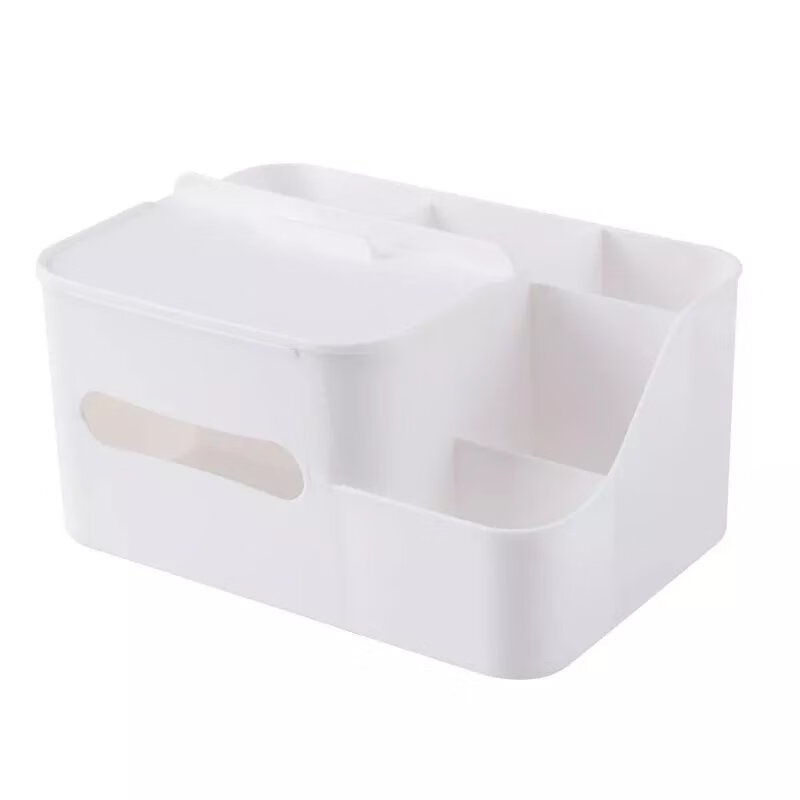 带手机支架办公桌面纸巾盒客厅茶几遥控器杂物收纳盒塑料抽纸盒子 白色六格+【+贴纸】