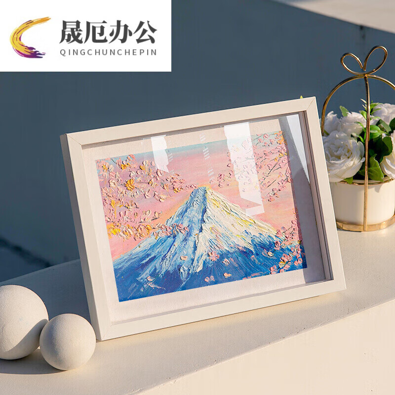手工diy材料包立体纹理油彩画解压油画棒装饰画摆件创意礼物 富士山下