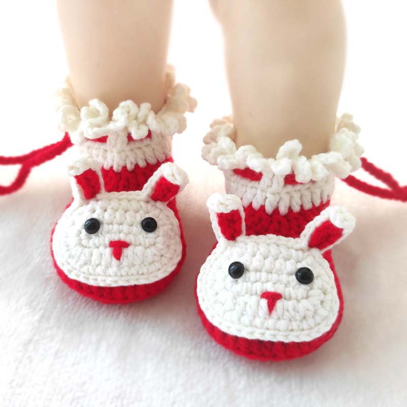 可爱超萌小兔子婴儿鞋步前鞋纯手工针织毛线软底鞋兔宝宝鞋0-1岁 红色 3-6个月