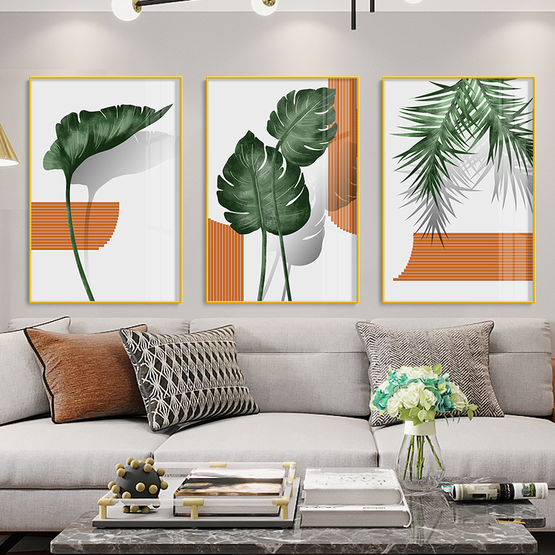 沙发背景墙三联画现代简约绿植挂画卧室床头画设计师软装酒店定制工装