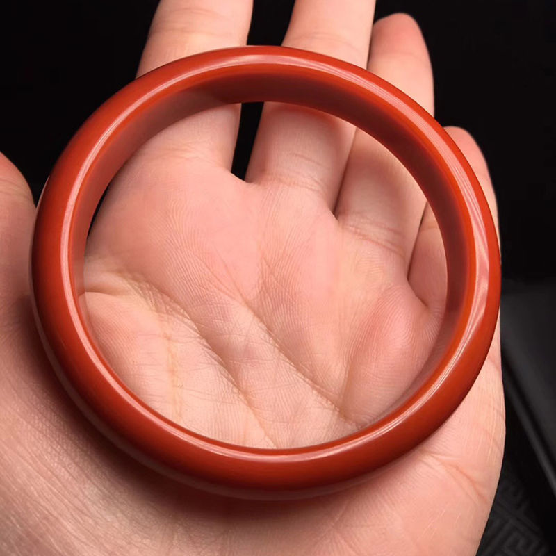 天然四川凉山南红玛瑙手镯 柿子红满色满肉 无坑无裂女款 凉山南红