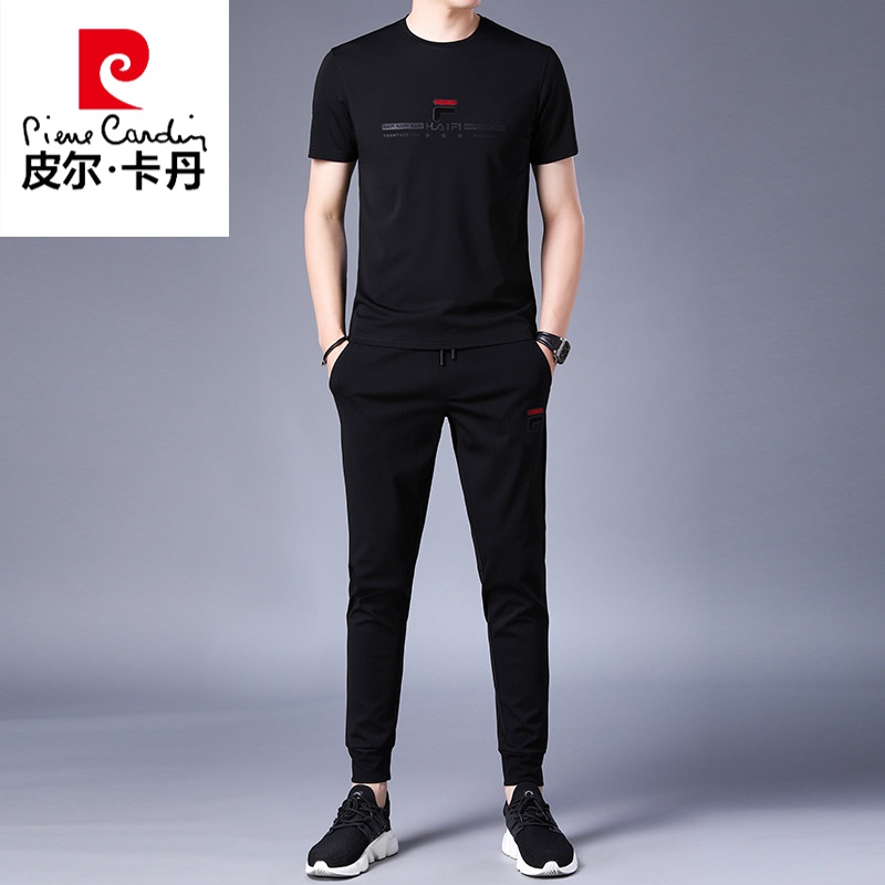 皮尔卡丹品牌高档男装 夏季时尚休闲运动套装男中年高端潮流帅气印花