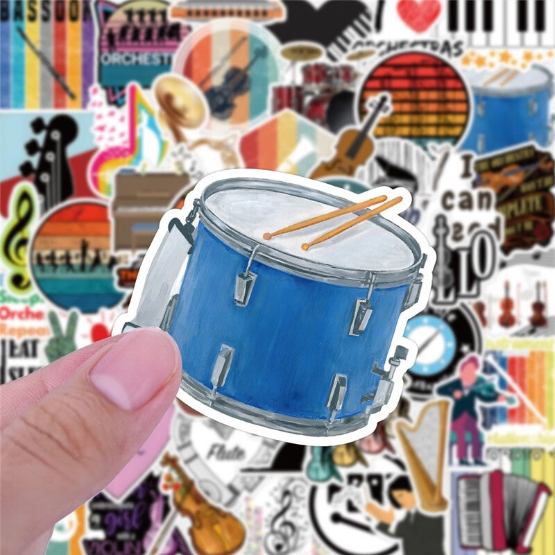 100张卡通管弦乐涂鸦贴纸 行李箱水杯笔记本防水乐队装饰贴纸 w1445