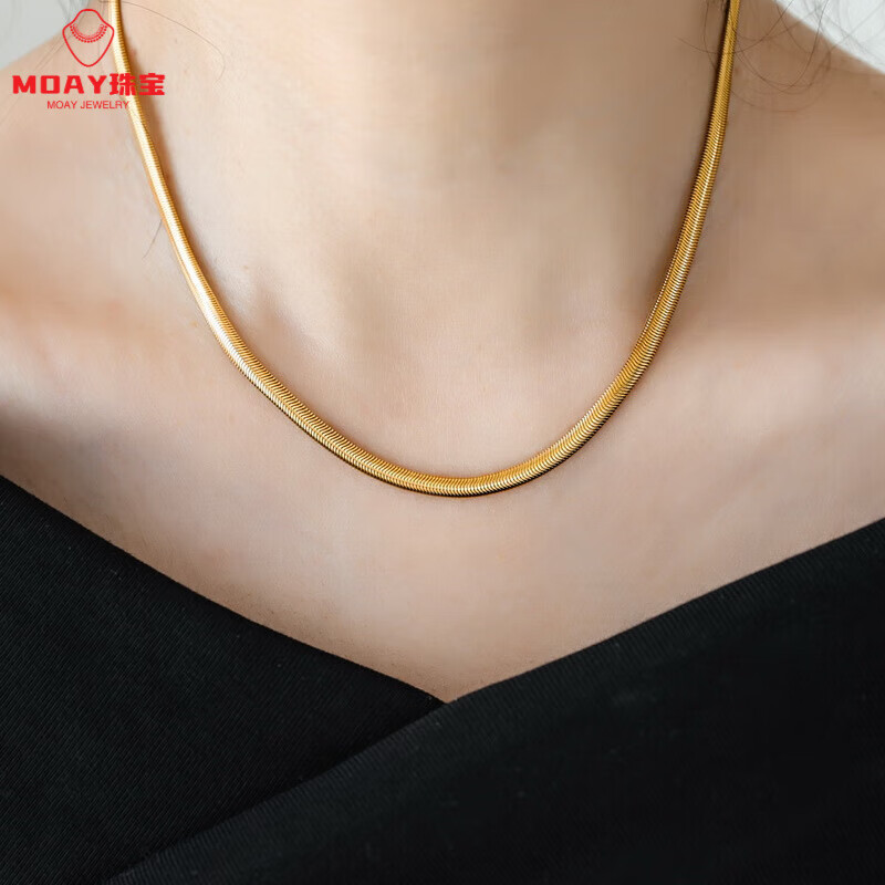 moay18k金项链蛇骨链不掉色意大利镀18k金软锁骨女毛衣链长款感小众